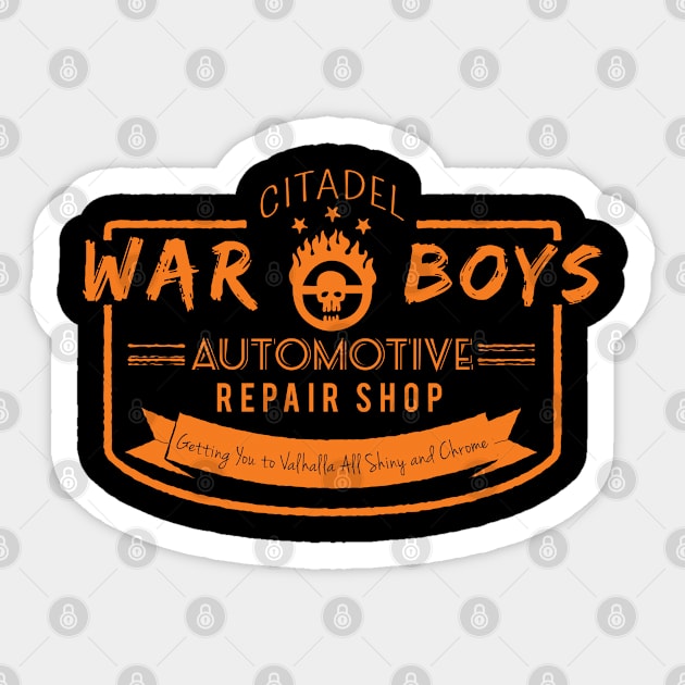 War Boys Auto Repair Sticker by Snomad_Designs